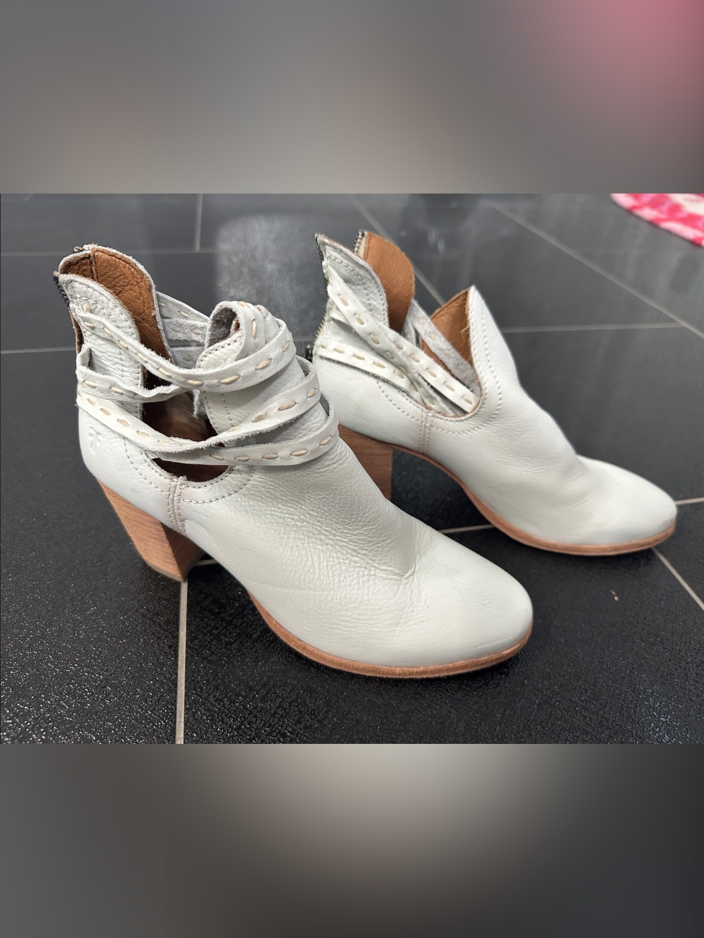 Frye Ivory Leather Cutout Wrap Strap Ankle Booties